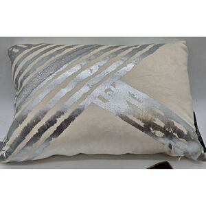 Inspire Me Home Decor 14" X 20" Decorative Pillow With Silver Abstract Stripes &